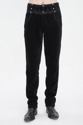 Pantalon gothique pour homme à taille haute noire avec empiècement en dentelle